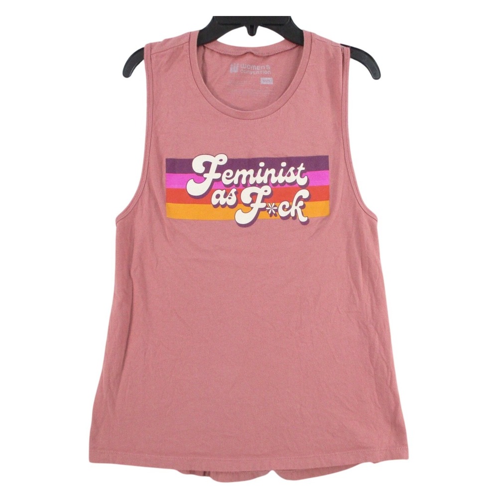 Womens Convention Feminist As F*ck Graphic Muscle Tank Top Pink Medium